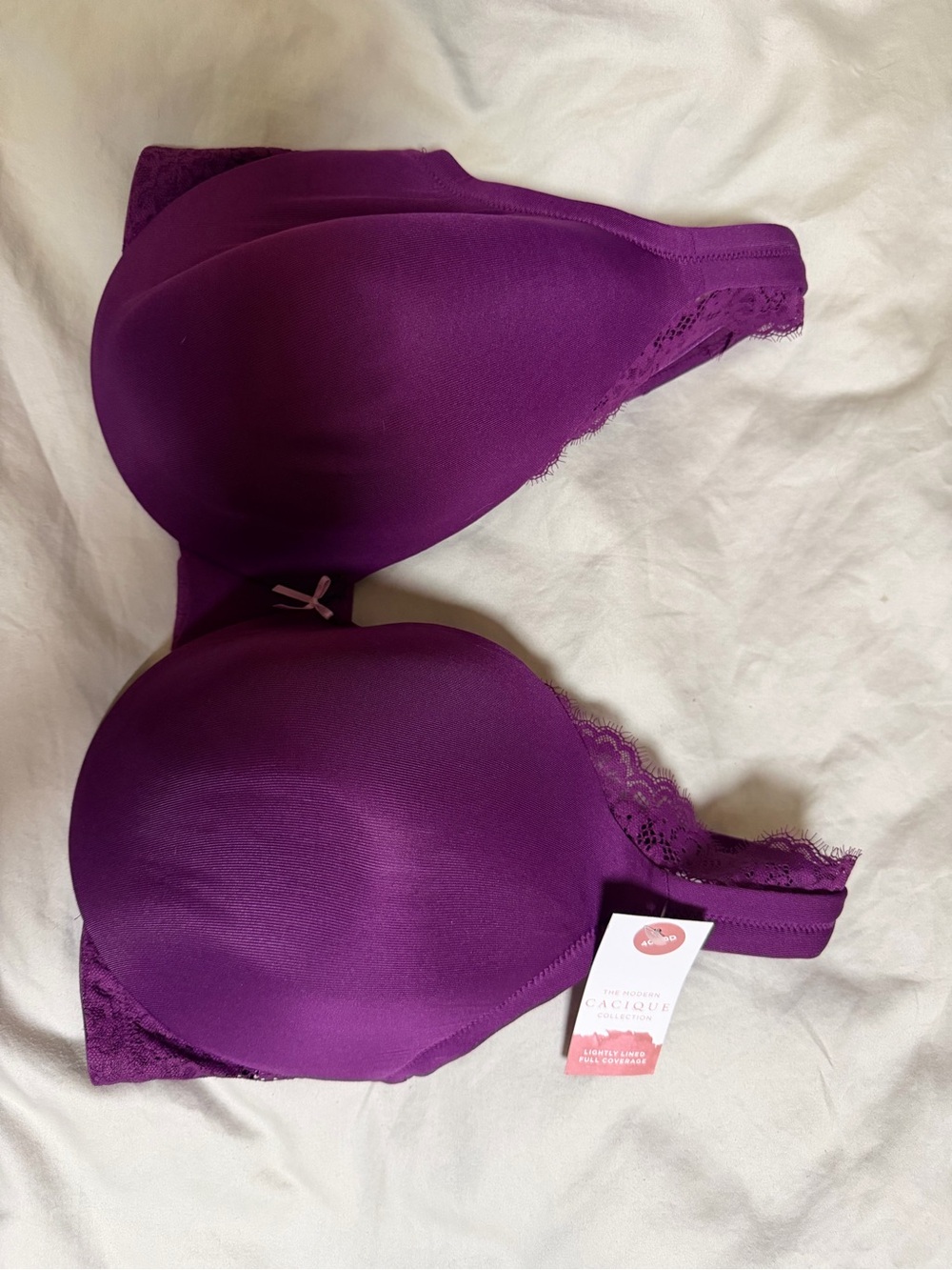 Lane Bryant Cacique Women’s Smooth Lace-Trim Bra in Deep Purple 40DDD